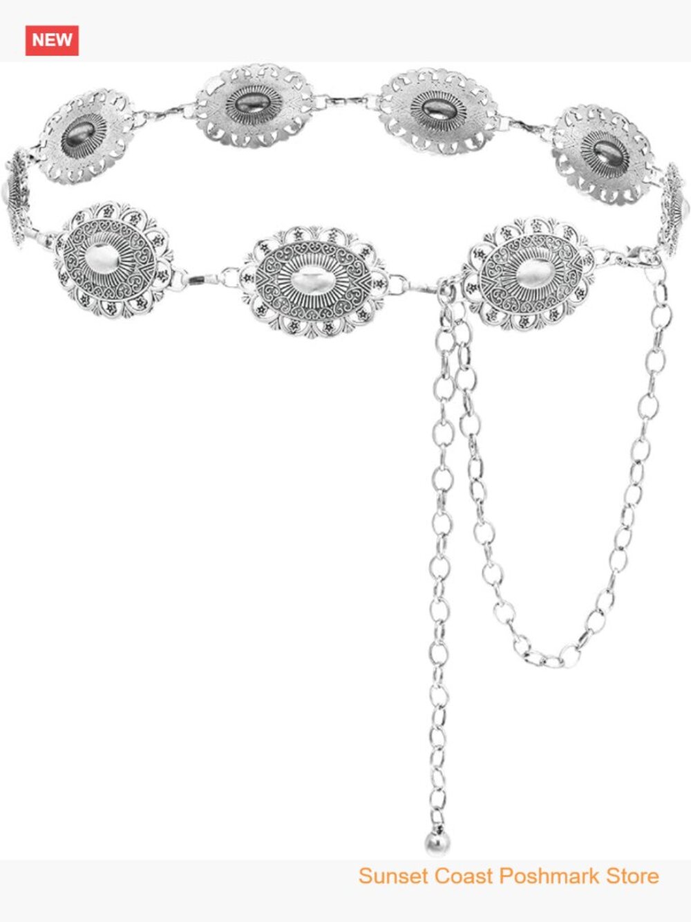 Western Cowgirl Metal Concho Chain Belt for Dresses Jeans Trousers Country